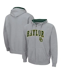 Men's Colosseum Heathered Gray Baylor Bears Arch and Logo 3.0 Full-Zip Hoodie