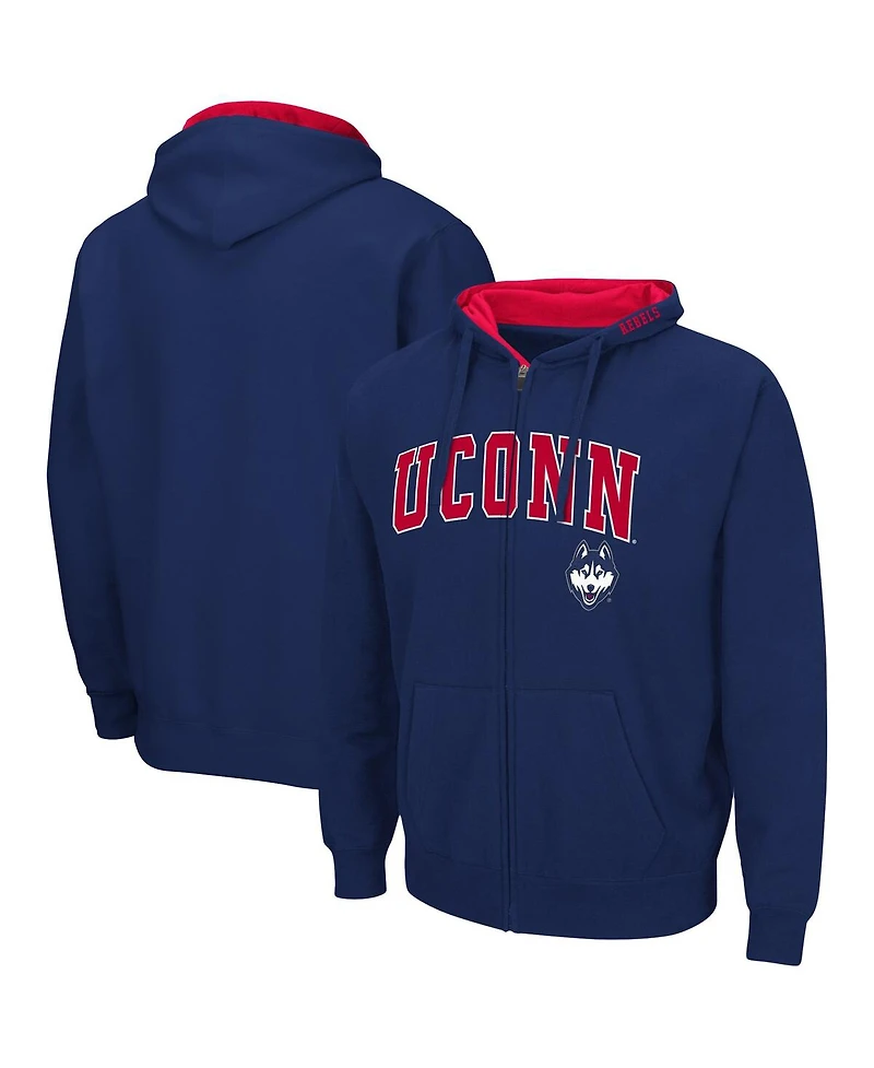 Men's Colosseum Navy UConn Huskies Arch and Logo 3.0 Full-Zip Hoodie