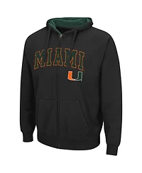 Men's Colosseum Black Miami Hurricanes Arch and Logo 3.0 Full-Zip Hoodie