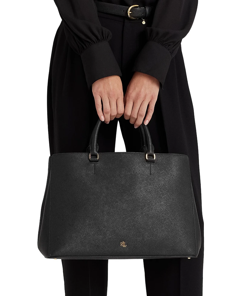 Lauren Ralph Crosshatch Leather Large Hanna Satchel