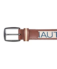 Nautica Men's Logo Ribbon with Leather Trim Belt