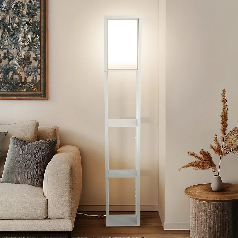 Maxwell 63" Led Shelf Column Floor Lamp with Lantern Shade