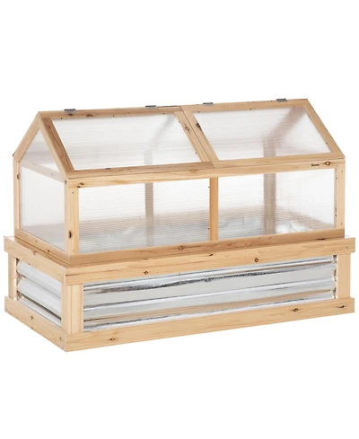 Outsunny Raised Garden Bed with house Wooden Cold Frame Natural
