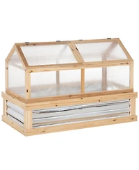 Outsunny Raised Garden Bed with house Wooden Cold Frame Natural