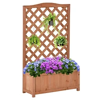 28"x11"x46" Raised Garden Bed Wood Planter Box w/ Vine Trellis, Brown