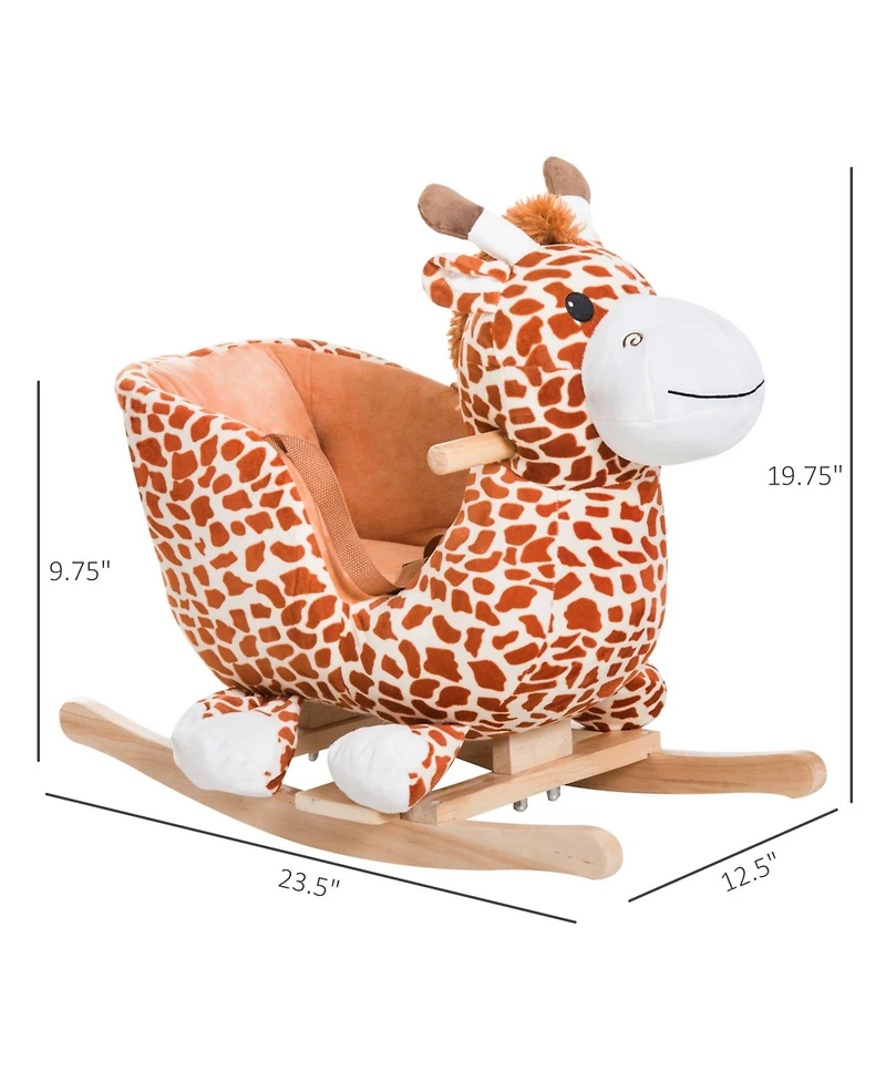 Qaba Baby Rocking Horse, Plush Animal Rocker w/ Realistic Sound, Pedals