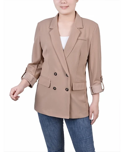 Ny Collection Petite Long Sleeve Double Breasted Crepe Blazer