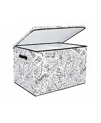 Baum Kid's Coloring Jungle Print Large Lidded Trunk with Removable Divider and 4 Washable Markers Set