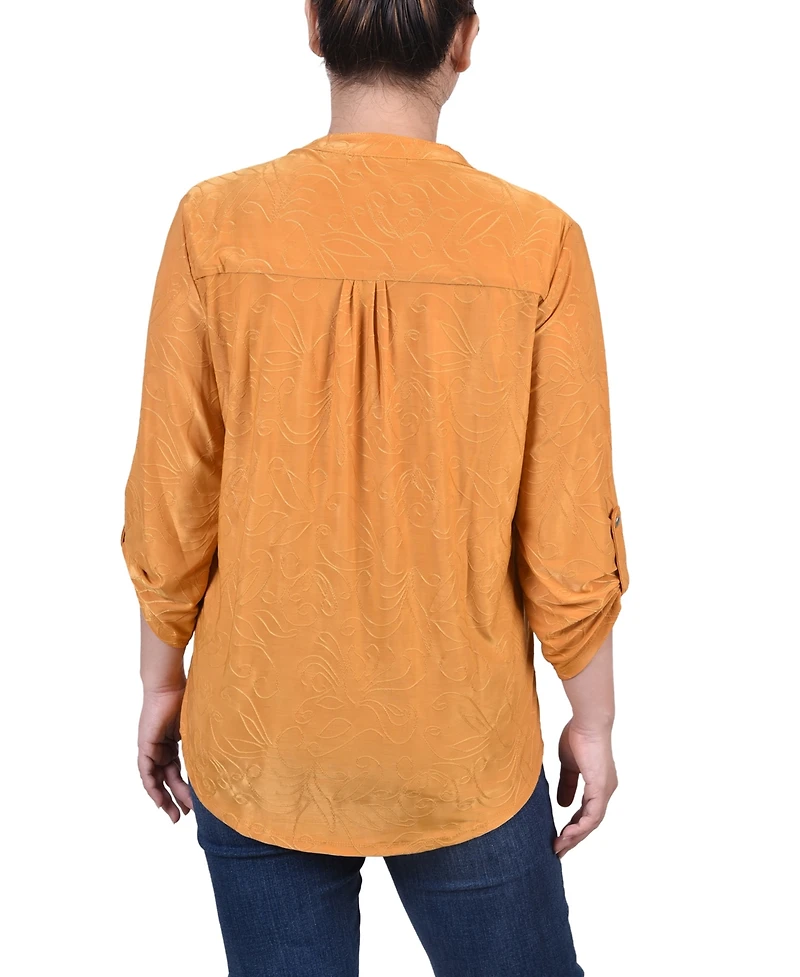 Ny Collection Petite 3/4 Roll Tab Pullover Top