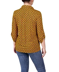 Ny Collection Petite 3/4 Ruched Sleeve Studded Y-neck Top