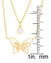 Lab-grown White Sapphire Bezel & Butterfly Layered Pendant Necklace (1/3 ct. t.w.) in 14k Gold-Plated Sterling Silver