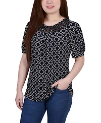 Petite Short Puff Sleeve Mesh Inset Top