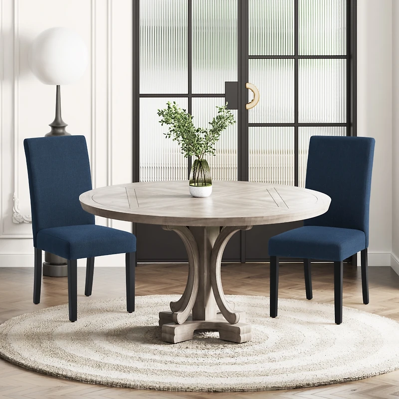 WestinTrends Upholstered Linen Fabric Dining Chair Set of 2