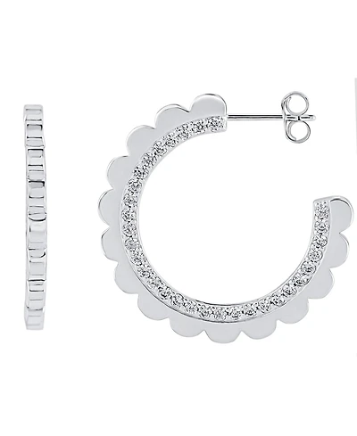 And Now This Cubic Zirconia (2.3 ct.t.w.) Scalloped C-Hoop Earring in Fine Silver Plated