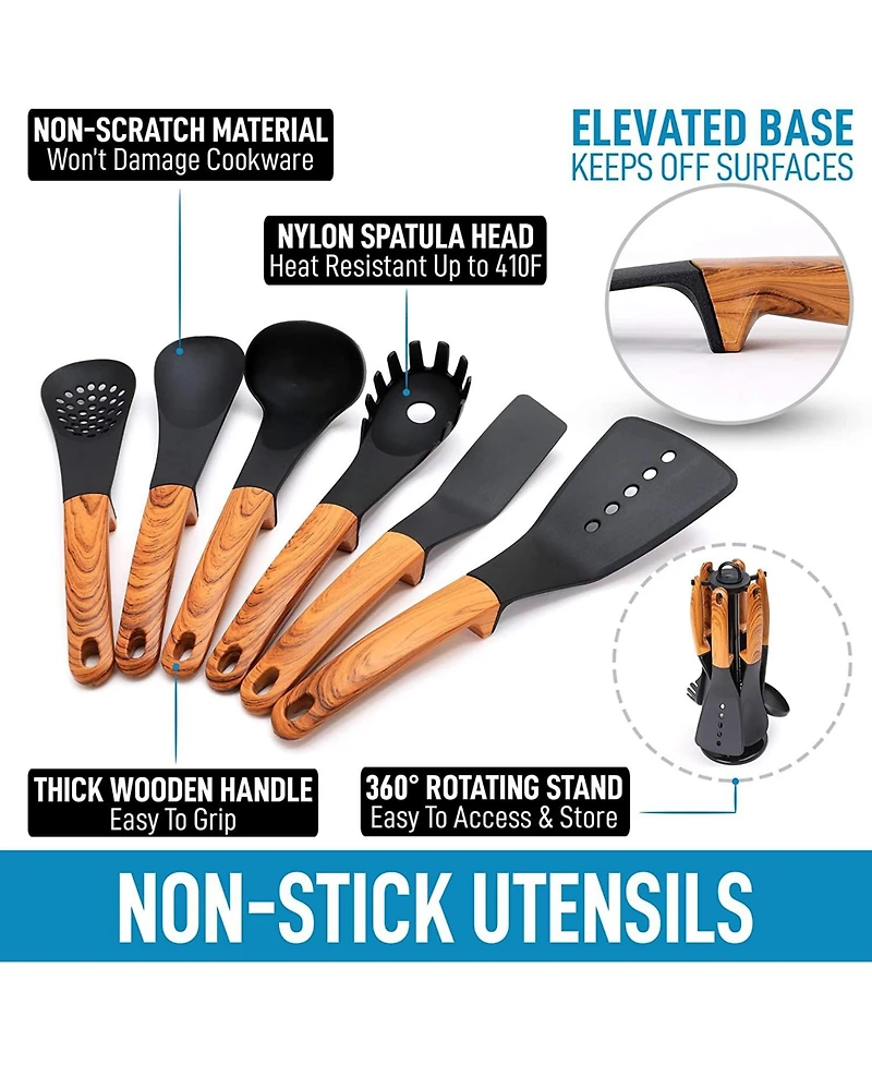Zulay Kitchen 7 Pc. Non Stick Nylon Kitchen Utensil Set With Rotating Stand