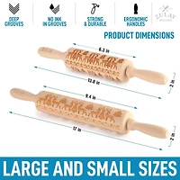 Wooden Carved Christmas Rolling Pin 2-Pc.