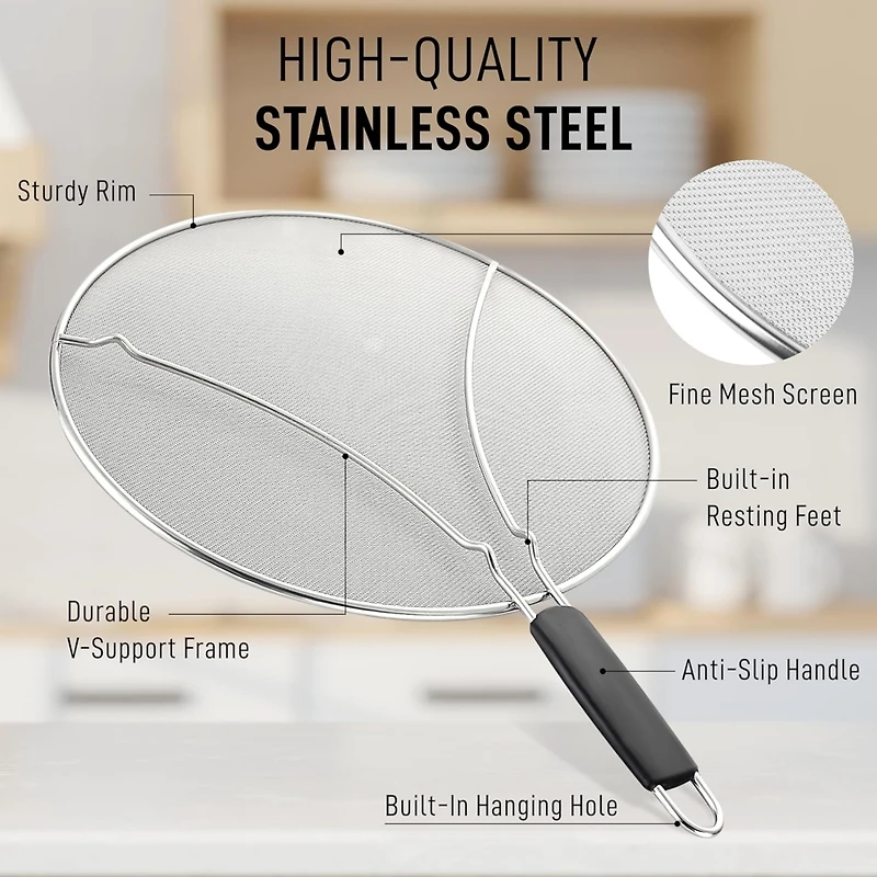Large Splatter Screen for Frying Pan (13") - Stainless Steel Grease Guard