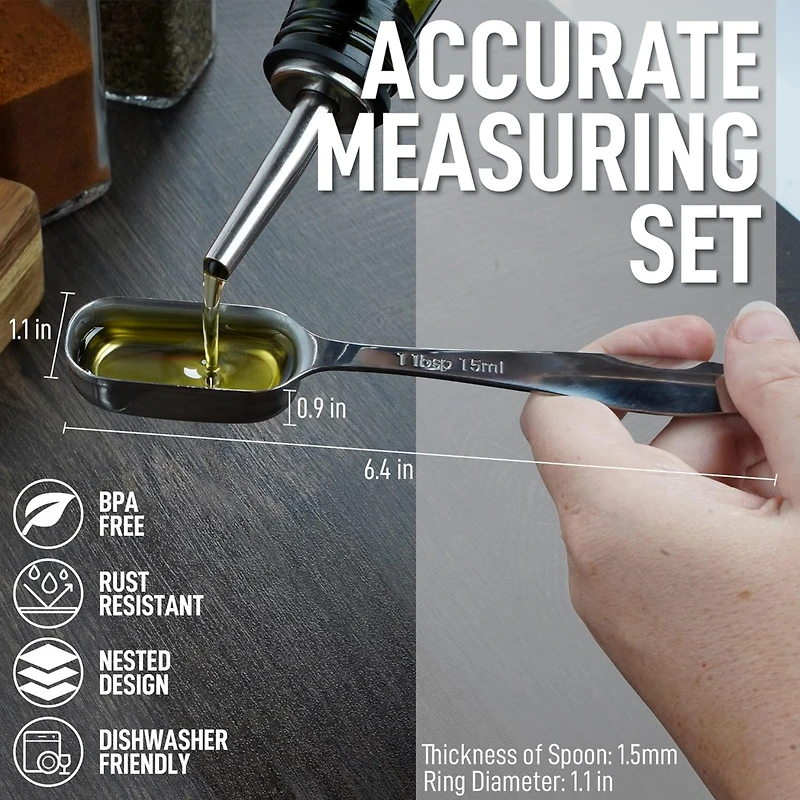 Zulay Kitchen Stainless Steel Measuring Spoons Set - Rectangular Metal Measuring Spoons with Slim Design for Narrow Spice Jars
