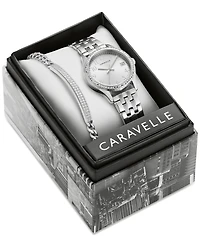 Caravelle designed by Bulova Women's Crystal Stainless Steel Bracelet Watch 32mm Gift Set