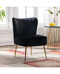 22" Wide Upholstered Tufted Velvet Accent Chair With Metal Leg