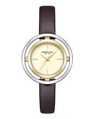 Kenneth Cole New York Women's Transparency Dial Brown Genuine Leather Strap Watch 32mm