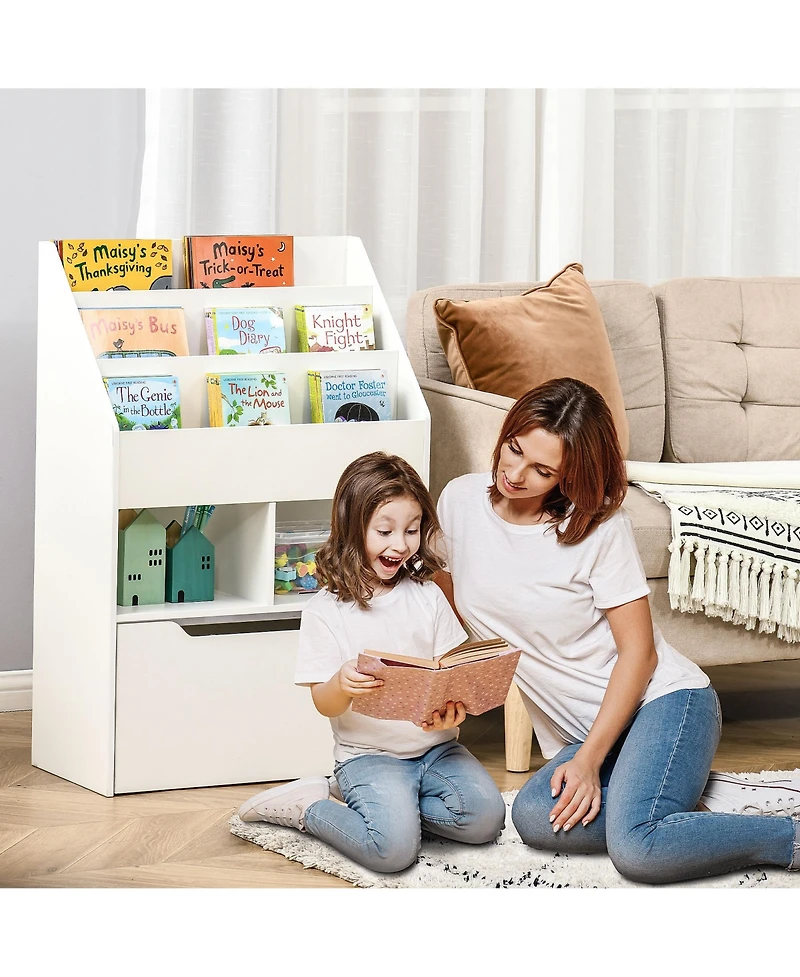 Homcom Kids Storage Bookcase Stand with Drawer for Toys & Books, White