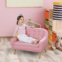 Qaba Cozy Children Sofa Couch Sturdy Wood 2 Seat Armrest Chair Kids Pink