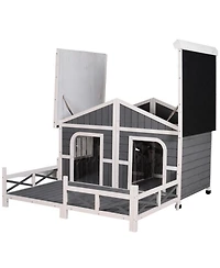PawHut Wooden Large Dog House, Perfect for the Porch or Deck, 59" L, Grey