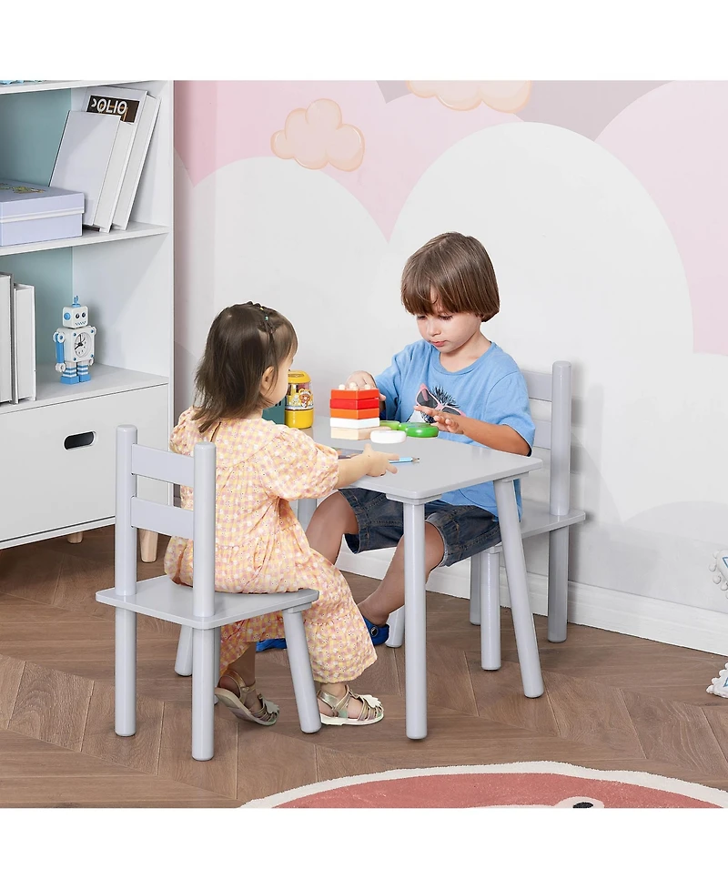 Qaba 3 Pc Wooden Kids Table & Chair Activity Set, Toddlers 2 to 5 Years