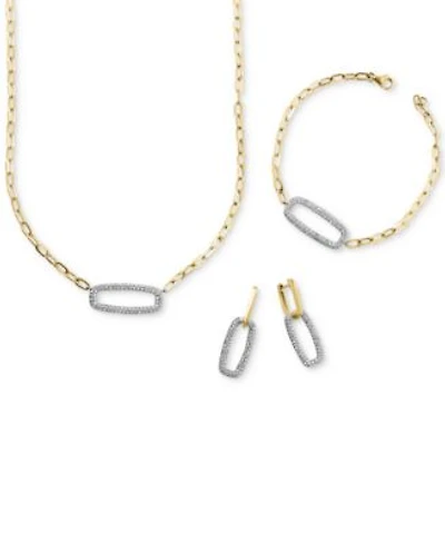 Effy Diamond Pave Link Necklace Earrings Bracelet Collection In 14k Two Tone Gold