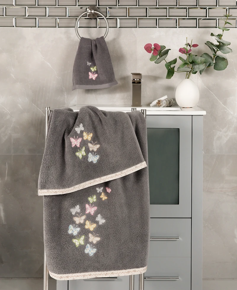 Linum Home Turkish Cotton Mariposa Embellished 2-Pc. Fingertip Towel Set