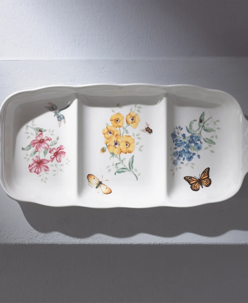 Lenox Butterfly Meadow Porcelain Three-Part Divided Server