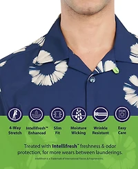 Society of Threads Men's Slim fit Non-Iron Striped Leaf Print Performance Stretch Camp Shirt