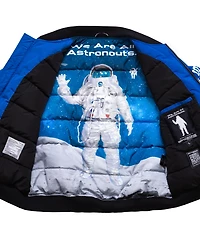 Space One Men's Nasa Inspired Hooded Bomber Jacket with Printed Astronaut Interior