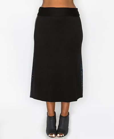 Coin 1804 Plus Size Sequin Side Contrast Fold Over Midi Skirt