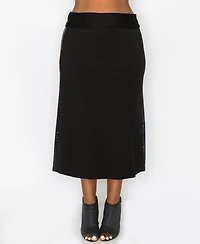 Coin 1804 Plus Size Sequin Side Contrast Fold Over Midi Skirt