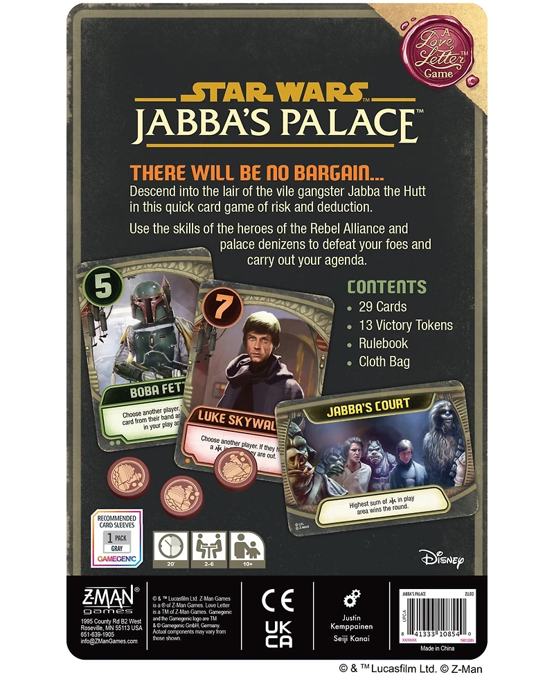 Z-Man Games Star Wars Jabba's Palace, a Love Letter Game Set, 44 Piece