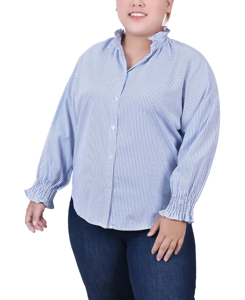 Ny Collection Plus Size Long Sleeve Button Front Blouse