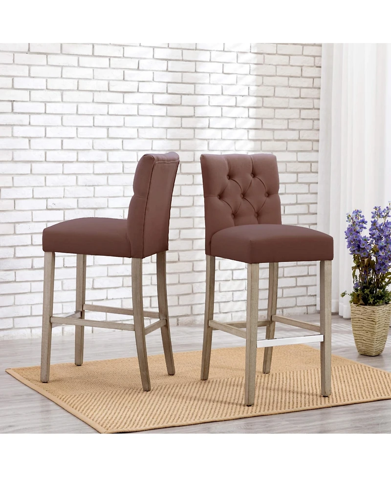 WestinTrends Linen Fabric Tufted Bar Stool (Set of 2