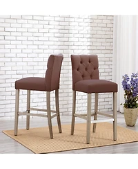 WestinTrends Linen Fabric Tufted Bar Stool (Set of 2