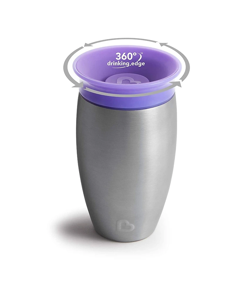 Munchkin Toddler Miracle Stainless Steel 360 Sippy Cup, 10 oz, 2 Pack, Pink/Purple
