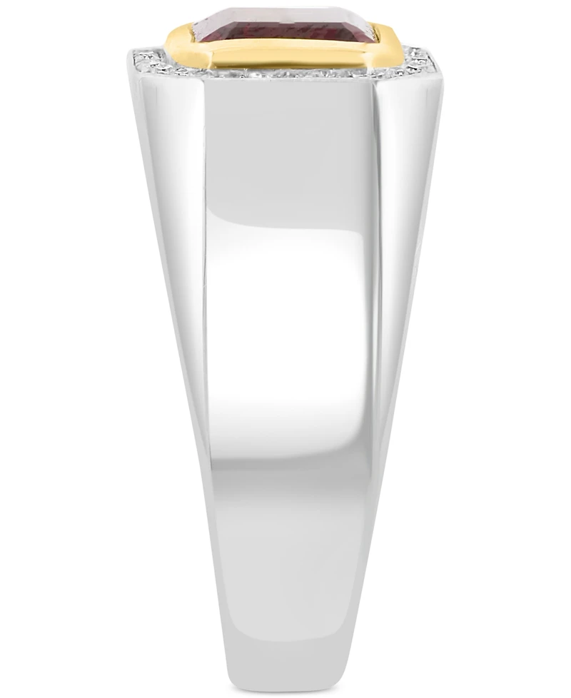 Effy Men's Garnet (4-1/10 ct. t.w.) & Diamond (1/6 ct. t.w.) Ring in Sterling Silver & 14k Gold-Plate