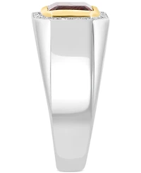 Effy Men's Garnet (4-1/10 ct. t.w.) & Diamond (1/6 ct. t.w.) Ring in Sterling Silver & 14k Gold-Plate