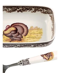 Spode Woodland Turkey Cranberry Dish with Slotted Spoon