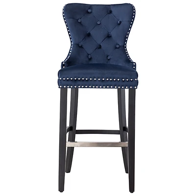 Tufted Upholstered Velvet Bar Stool with Metal Footrest