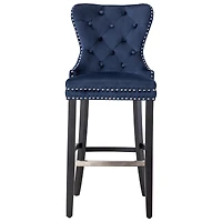 Tufted Upholstered Velvet Bar Stool with Metal Footrest