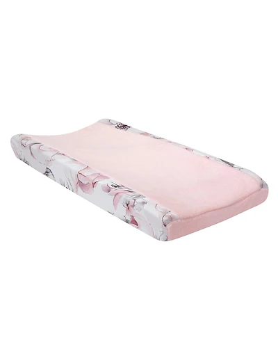 Lambs & Ivy Signature Botanical Baby Pink/Gray Floral Minky Changing Pad Cover