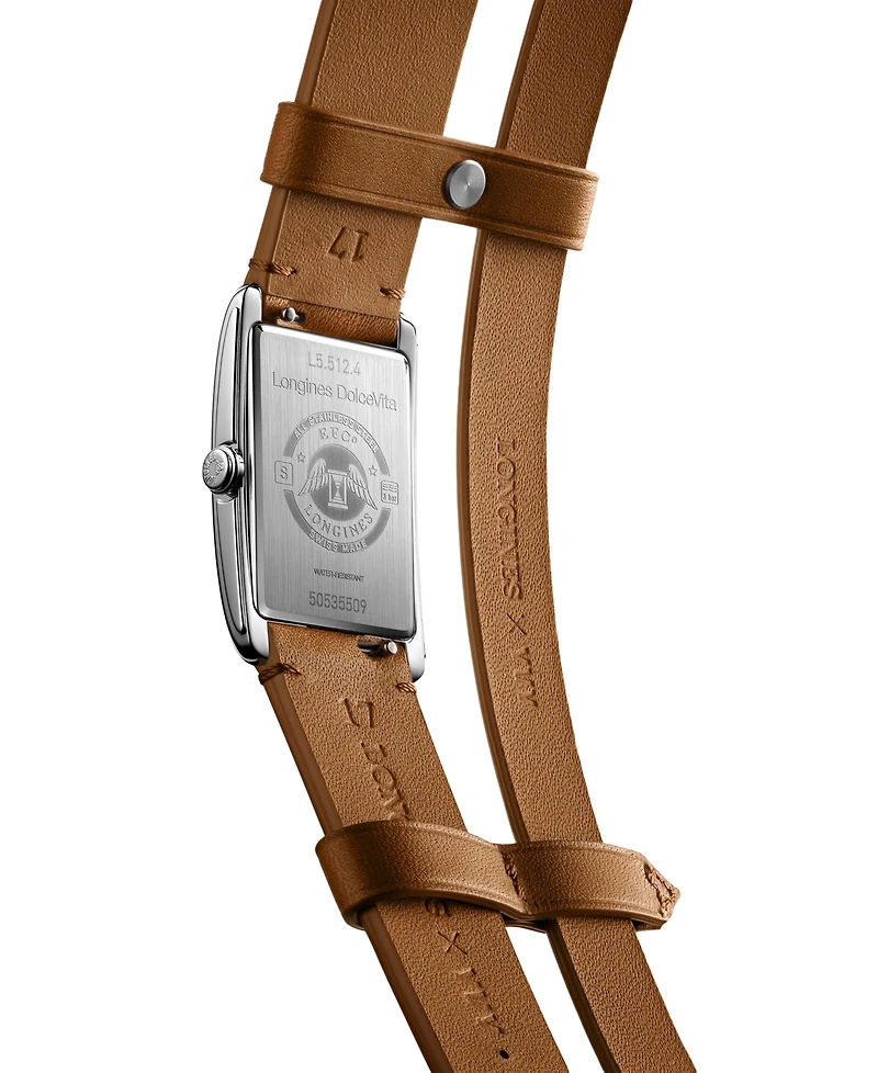 Longines Women's Swiss DolceVita Brown Leather Double Strap Watch 23x37mm