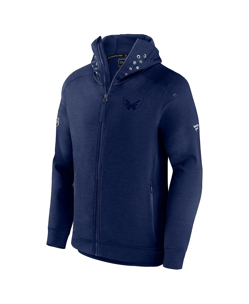 Men's Fanatics Heather Navy Washington Capitals Authentic Pro Road Tech Full-Zip Hoodie Jacket