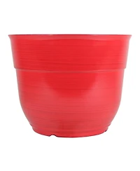 Garden Elements Glazed Brushed Happy Large Plastic Planter Bright Red 15 Inch